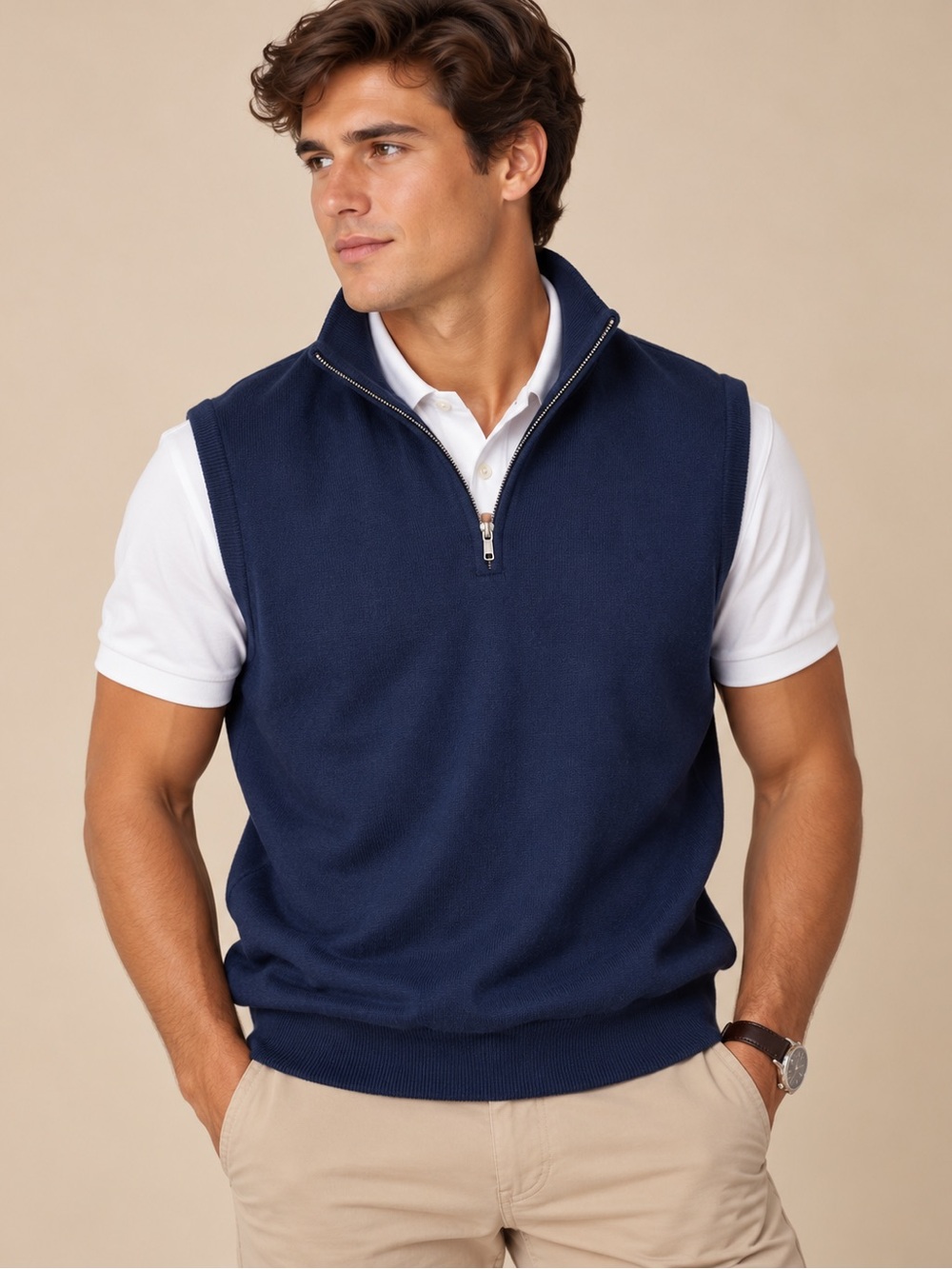 Peter Millar Navy 100% Merino Wool Quarter Zip Sweater Vest L